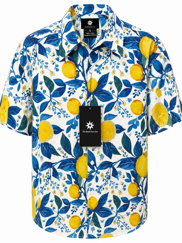 Men’s Lemon Floral Print Short-Sleeve Shirt