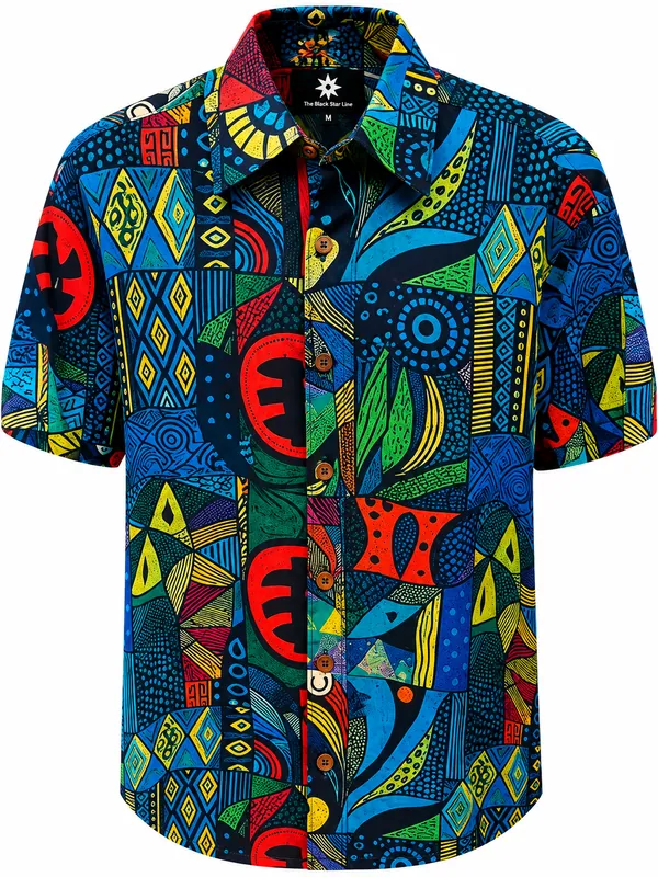Men’s African Symbol Print Short-Sleeve Shirt