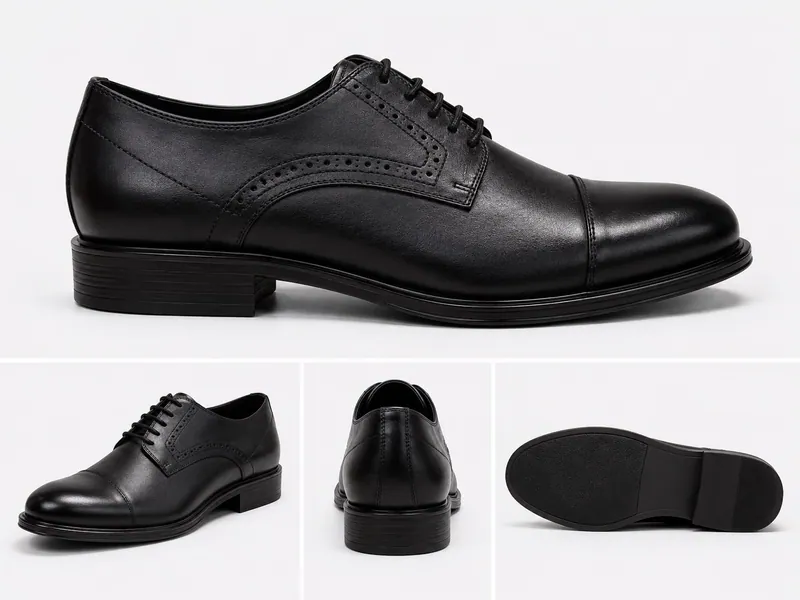 Black men's leather dress shoe with laces