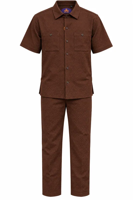 R. Lewis Jacquard Two-Piece Short Sleeve Shirt & Pants Set