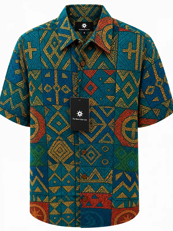 Men’s African Geometric Print Short-Sleeve Shirt