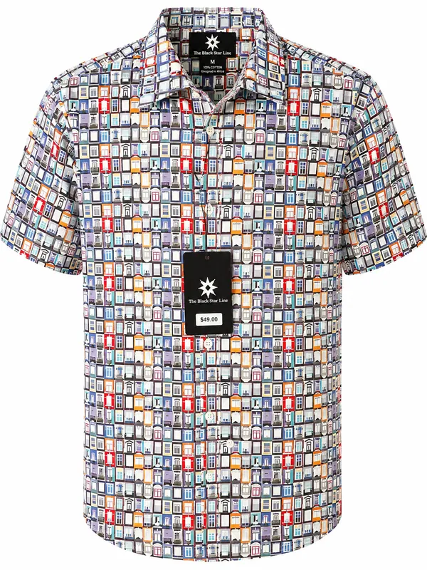 Men’s Geometric Mosaic Print Short-Sleeve Shirt