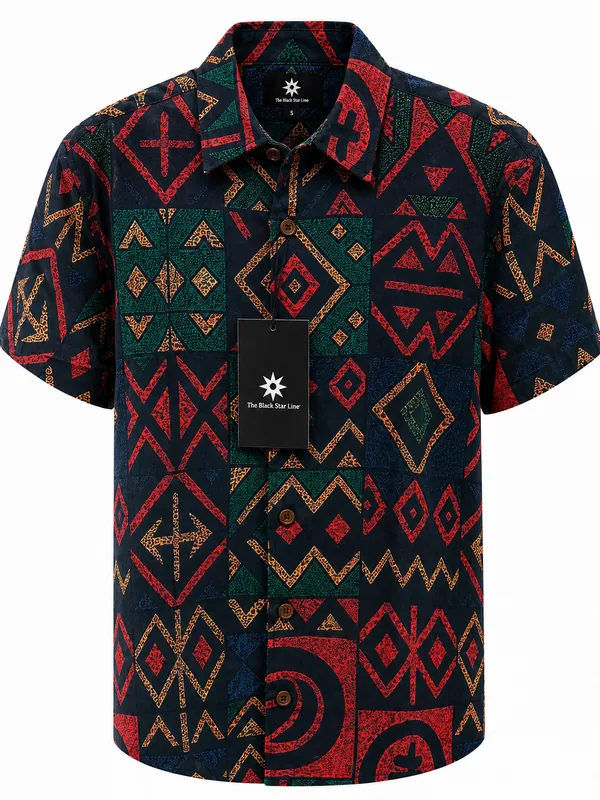 Men’s Tribal Geometric Print Short-Sleeve Shirt